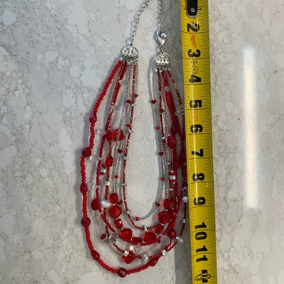 Chico’s red, silver and crystal multi strand necklace. - Picture 2 of 7